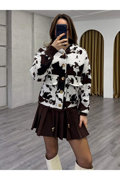 Coral Batik Desenli Kapüşonlu Hırka 140547 Vanilya