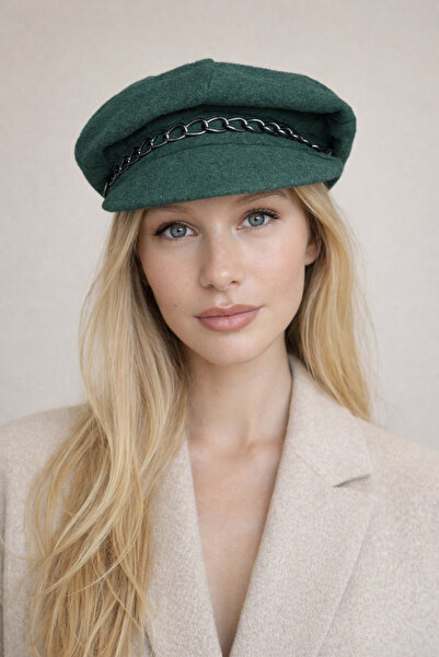 Şirin Giyim Aksesuar Pălărie tip șapcă pentru femei, cu detaliu lanț, verde -...