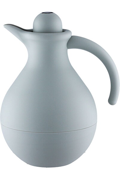 AZOZ MERCHLY ترمس، سعة 1 لتر، زجاج داخلي، غطاء بزر ضغط - رمادي فاتح