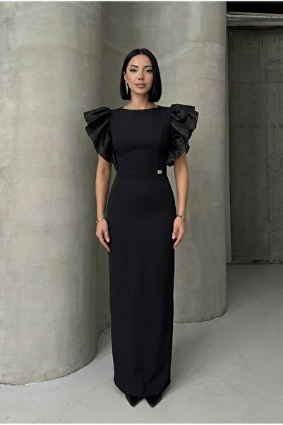 ALFUDO Moda Collection Rochie de seară elegantă cu mâneci lungi din tul pentr...