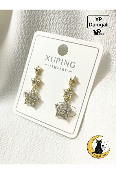 XUPING JEWELRY POKAK Kadın 14K Altın Kaplama Zirkon Taşlı Yıldız Sallantılı Küpe