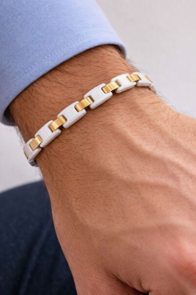 FOCUSSEXY Seramik & Gold Detaylı Erkek Bileklik