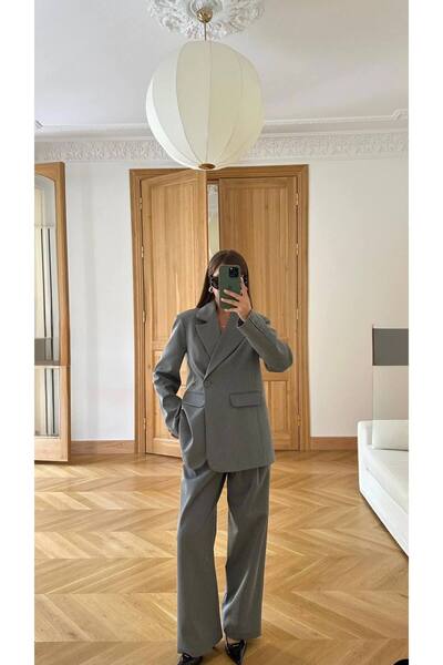 FMN Moda Palazzo Wide Leg Pants Vip Series Double-Breasted Double Button Clos...