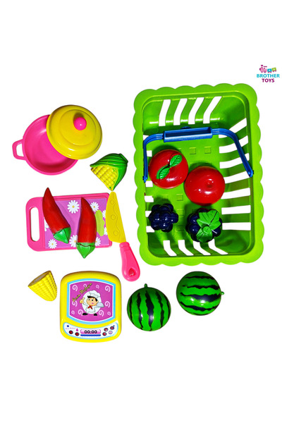 Brother Toys Toy 16-Piece Fruit and Vegetable Cutting Set with Basket and Sto...