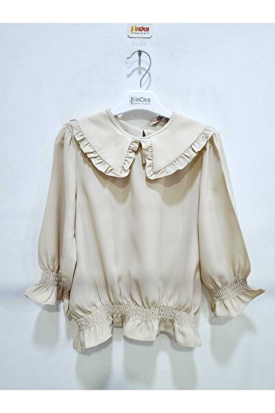 incity Girl's Beige Ruffle Collar Elastic Waist Chiffon Blouse - New Product