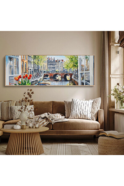 woodhomeworks Tek Parça Gerçek Ahşap Yatay Panorama Çerçeveli Tablo şehirler