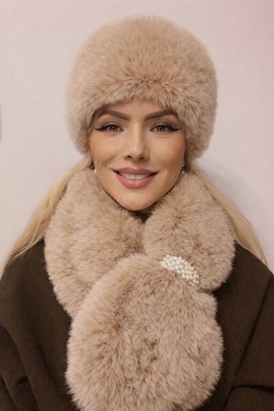 Muzky Fur hat and scarf set, universal size,