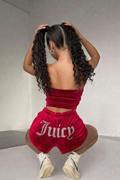 Gofeel Juicy Taşlı Crush Kadife Şort Takım
