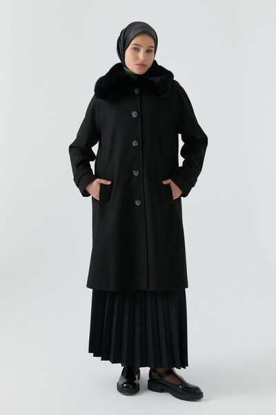 Tuğba Reglan Kol Bant Detaylı Kaban - Siyah