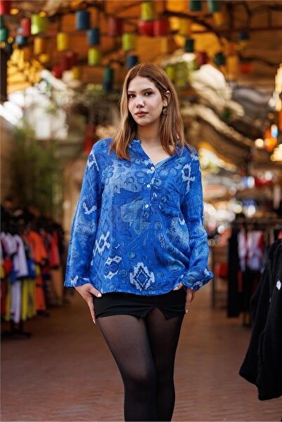 Miss Boheme Blue Color Tile Patterned Shirt
