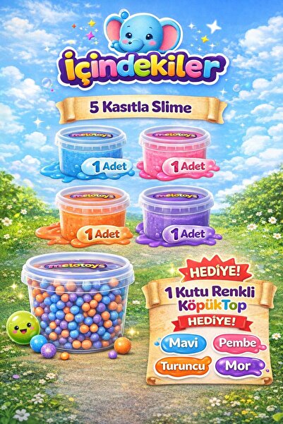 TrendMELO Melotoys 5’li Renkli Slime Seti + Köpük Top Hediye