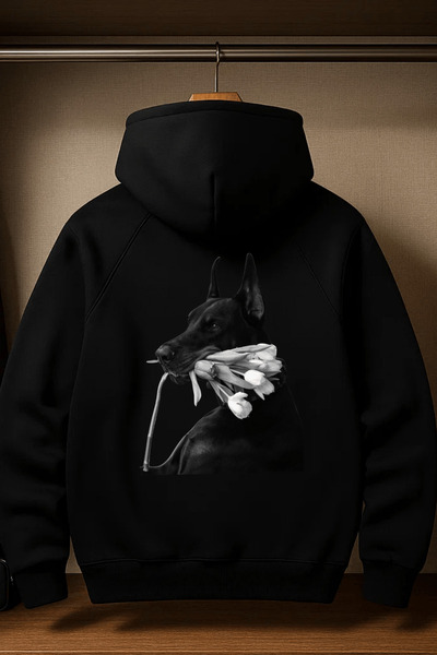 VANTINA سويت شيرت للجنسين على شكل كلب مع زهور مطبوع بغطاء رأس