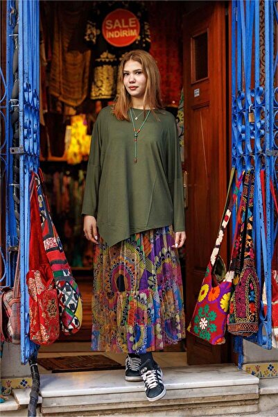 Miss Boheme Khaki Color Asymmetrical Blouse