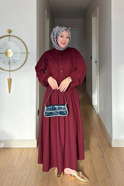 Mihran Butik طقم نسائي من إميلي موديل بتفاصيل جيب - أحمر داكن