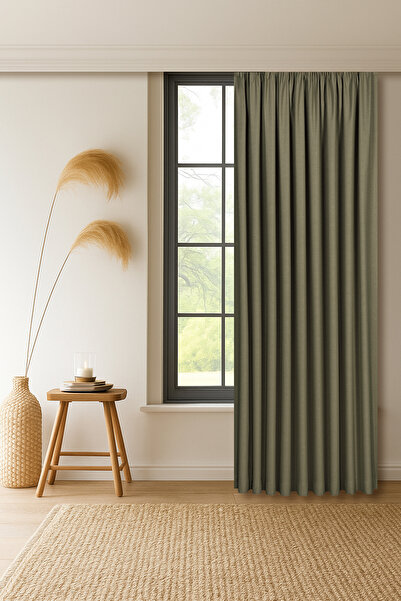 Gauze Fabric Design Perdea cu textură de in Capri, kaki, din țesătură extra-f...