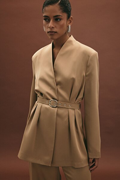 Sateen Lisa Belted Satin Jacket - Mink