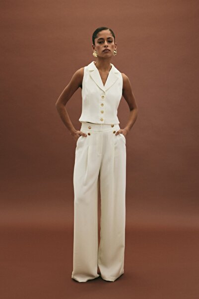 Sateen Eva Crepe Trousers - Ecru