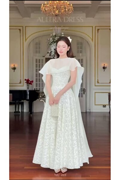 Azyaa Al-Amira Royal lace dress with chiffon cape, luxurious dresses