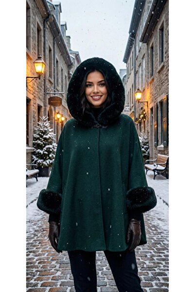 LAGRANZE Soft Glam Women's Fur Collar Shawl Poncho