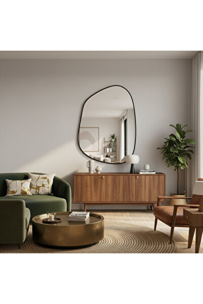 90*70 Ahşap Çerçeveli Asimetrik Salon Aynası