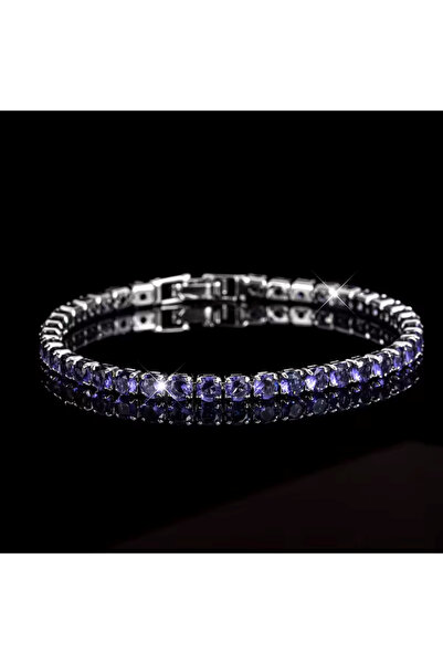 LUMİ 3mm Stainless Steel Tennis Bracelet, Silver Color, with Purple Crystals ...