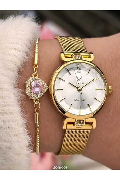 Fiesta Women's Golden Yellow Steel Mesh Cord Valentine Gift Female Wristwatch