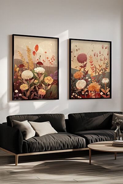 STARYUNA Set de pictură cu două tablouri cu grădina de flori de toamnă, cu ra...