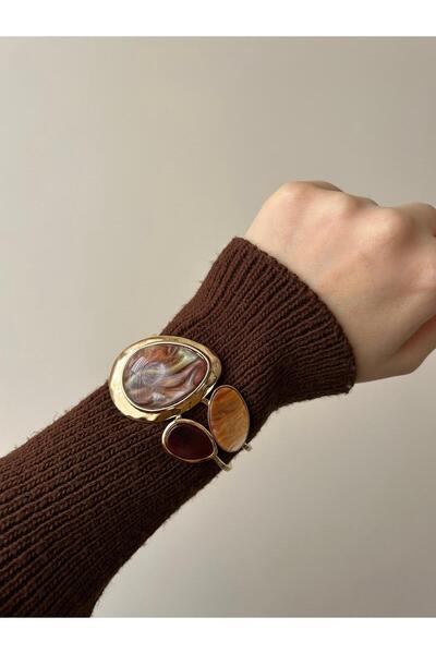 Sudisko Kahverengi Doğal Taş Kelepçe Bileklik