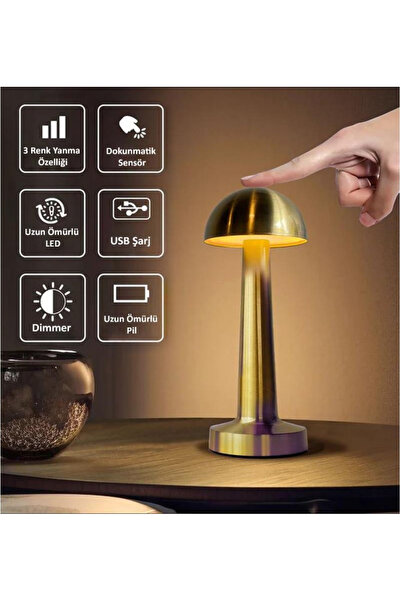 NATUREL Şarj Edilebilir Dokunmatik Mantar Masa Lambası Led Işıklı Dekoratif G...