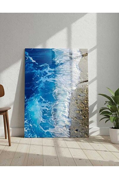 Glit Glass Turkuaz Dalgalar 4mm Temperli Cam Tablo - Modern Deniz Manzaralı