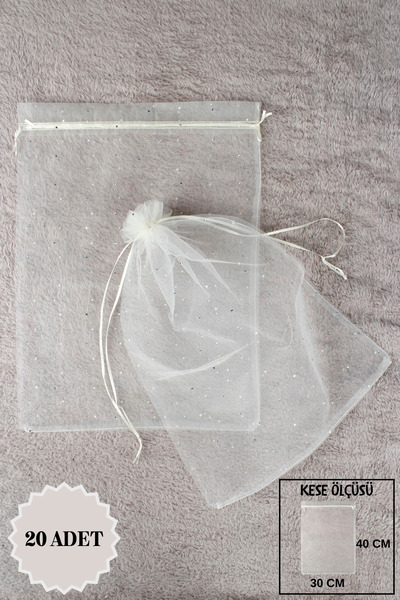 Mortex Krem Pul Baskılı Tül Kese 20 Adet 30x40 Cm Kına, Havlu Terlik Seccade ...