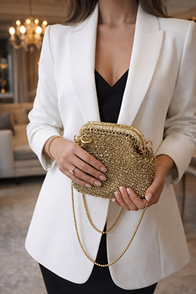 SİMAYMODDA Hasır Çanta,metalik İpten Çanta,Çapraz Çanta,Gold Çanta,Gold Renk,...