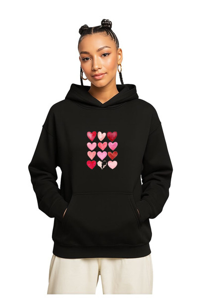 ELNOYA Special Black 3 Yarn "Colorful Hearts" B Printed Long Sleeve Comfortab...