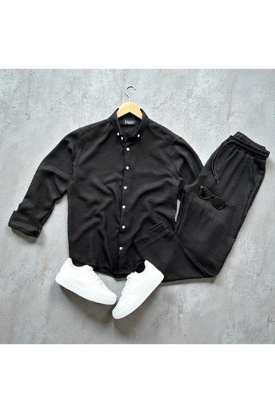 PRİME MODA Men's Crinkle Linen Shirt Pants Set