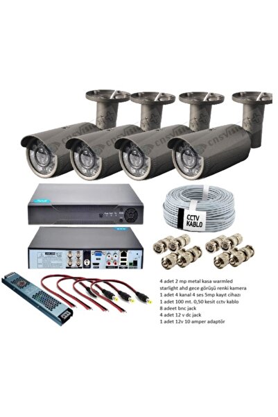 cnsvision 4 Kameralı AHD Güvenlik Kamera Seti BÜYÜK Metal Kasa + 4 Kanal Xmey...
