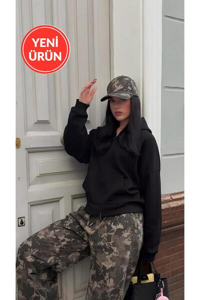 Perryes سترة نسائية قصة فضفاضة بغطاء رأس مزودة بسحّاب