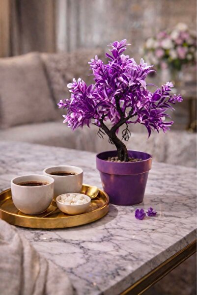 Çiçek Mor saksıda mor yapraklı yapay bitki