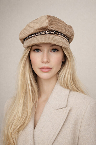 Şirin Giyim Aksesuar Pălărie tip beretă pentru femei, cu detaliu lanț, bej - ...
