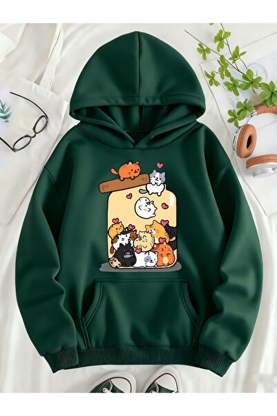 ALEYZA MODA Unisex Φούτερ με κουκούλα με στάμπα ANIMALS σε μεγάλο μέγεθος