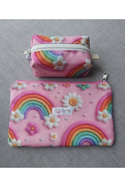 SevAte Handmade Set of 2 Pink Color Rainbow Patterned Pen Holder/Organizer Ba...