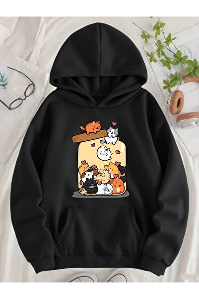 ALEYZA MODA Unisex Φούτερ με κουκούλα με στάμπα ANIMALS σε μεγάλο μέγεθος