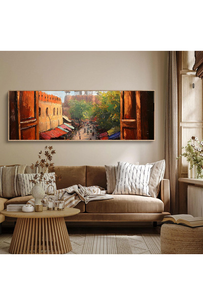 woodhomeworks Tek Parça Gerçek Ahşap Yatay Panorama Çerçeveli Tablo pencerede...