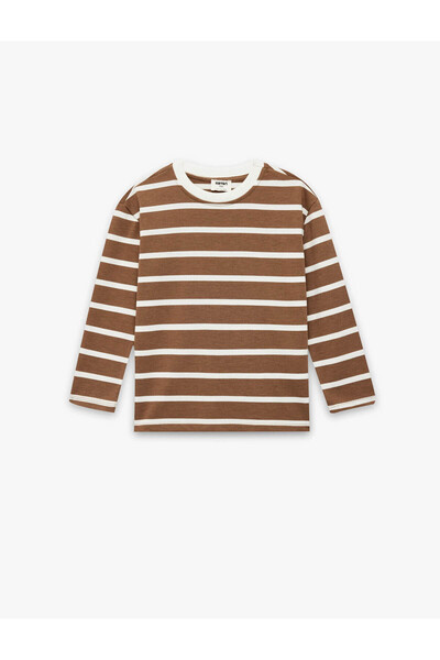 Koton Viscose Blended Striped Brown Girls' Long Sleeve T-Shirt 6Skg10285Ak