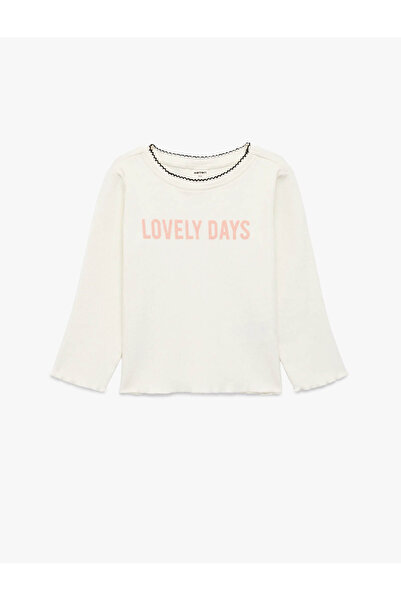 Koton Nakış Detaylı Ekru Kız Bebek Uzun Kollu T-shirt 6SMG10110AK