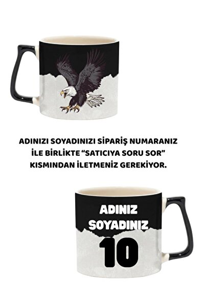 baskigo.com Kişiselleştirilebilir Kartal Siyah Beyaz Lüks Kupa - Hediye Seram...