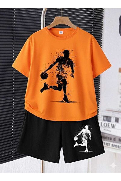 Nice Clothes Children's Tracksuit Set Hooded Unisex Black Basket Print