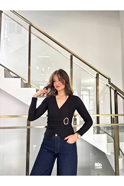 Sude Kızanlıklı Ottoman Fabric Double-Breasted Collar Buckle Blouse