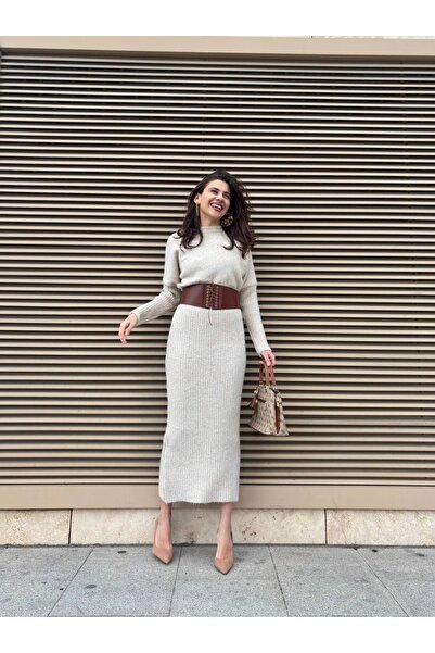 IŞILDA FASHION Μακρύ πλεκτό φόρεμα