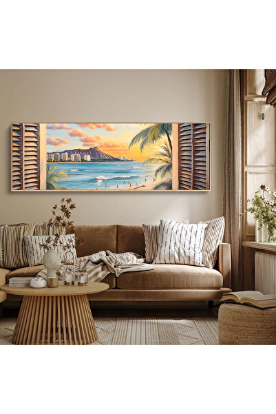 woodhomeworks Tek Parça Gerçek Ahşap Yatay Panorama Çerçeveli Tablo pencerede...