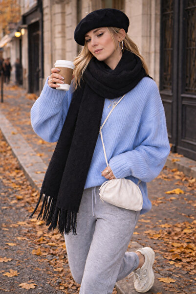 Nilbutik Premium Soft Buklet Atkı French Painter Beret 2-Piece Combination